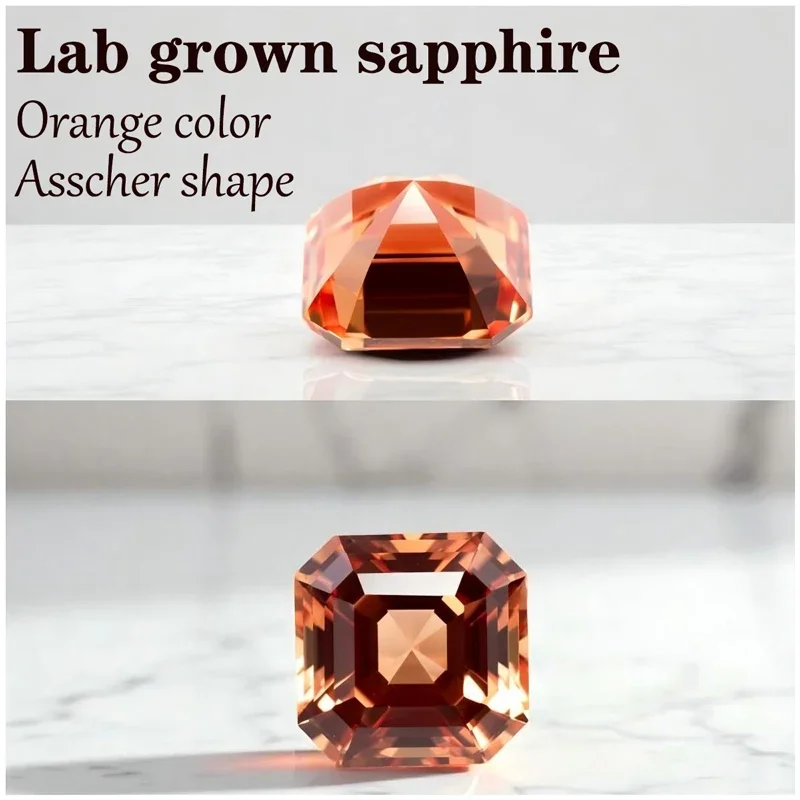 

Sapphire Asscher shape VVS1 Orange Color Lab Grown Gemstone DIY Jewelry Making Materials Charms Gem Wholesale with Certificate
