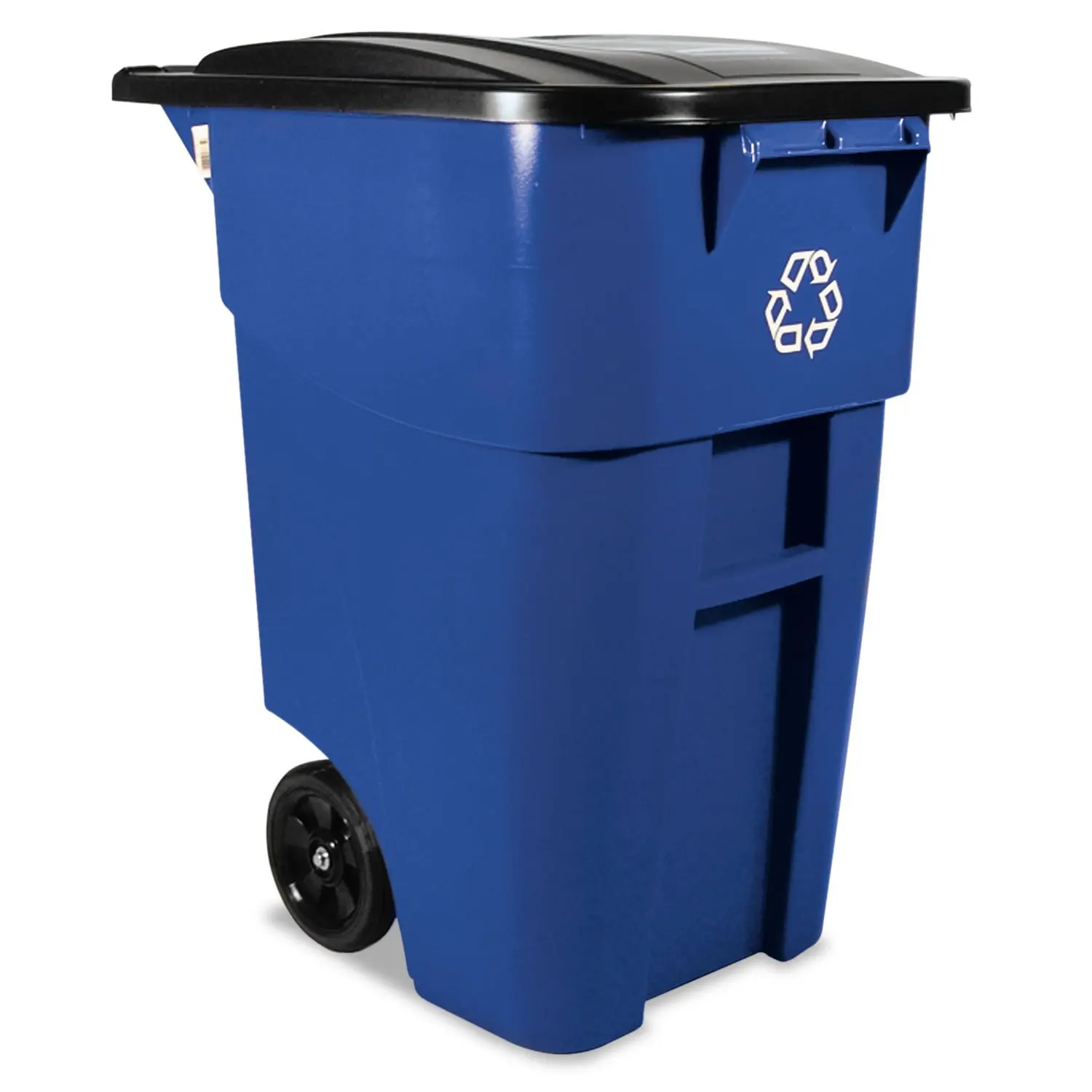 Rubbermaid Commercial Products BRUTE Rollout Heavy-Duty Wheeled Recycling Can/Bin, 50-Gallon, Blue Recycling,