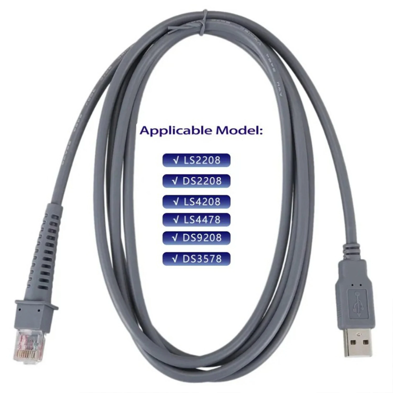 Cable de Escáner de Código de Barras USB para Zebra Symbol Motorola LS2208 LS3008 LS9208 DS4208 DS6878 STB4278