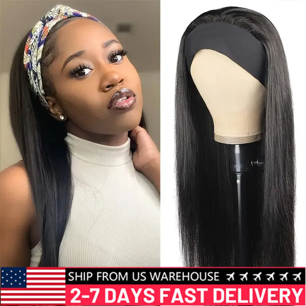 Bling Brazilian Straight Hair Headband Wig Remy Human Hair Wigs For Women Glueless Scarf Wig Straight Hair Wigs With Headband