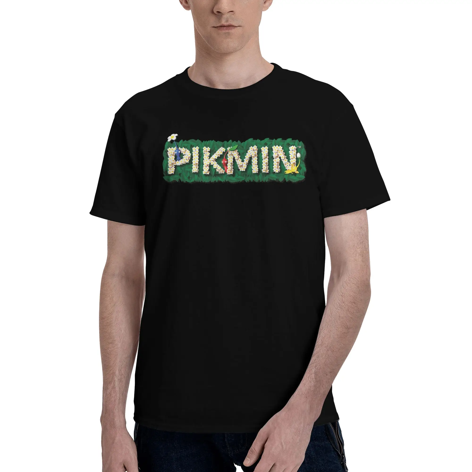 Pikmin logo essential green Men's T Shirts Pikmin  Unique Tees Short Sleeve Crewneck Cotton Party Tops T-Shirt