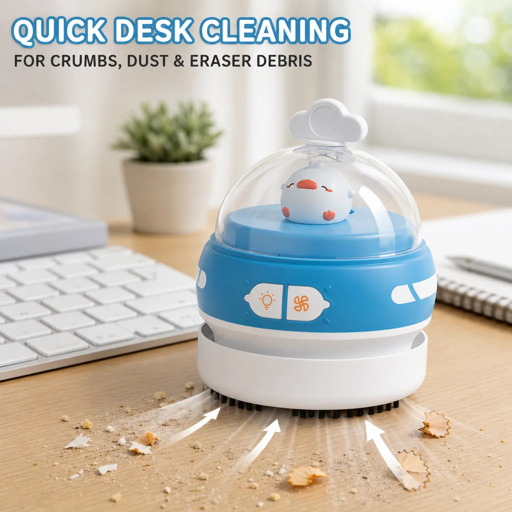 Mini Desktop Vacuum with Night Light,Rechargeable Portable Keyboard Crumbs Cleaner,Desktop Cleaning Device for Office & Home Use