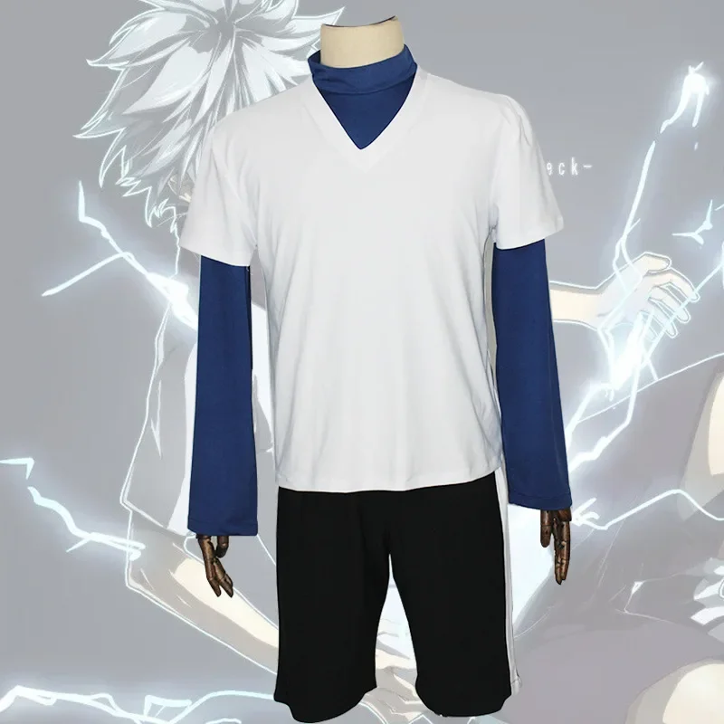 Cosplay anime Hunter x Hunter Killua Zoldyck zestaw kostiumów dla mężczyzn przebranie na Halloween na imprezę kostium Cosplay t-shirt hombre