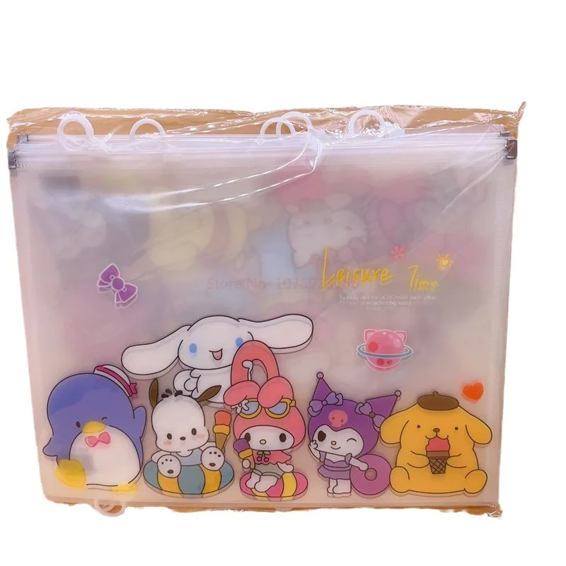 Sanrio A4 transparente documento sacos selados armazenamento de dados, estudante aprendendo papelaria suprimentos, zíper sacos, por atacado, 12pcs