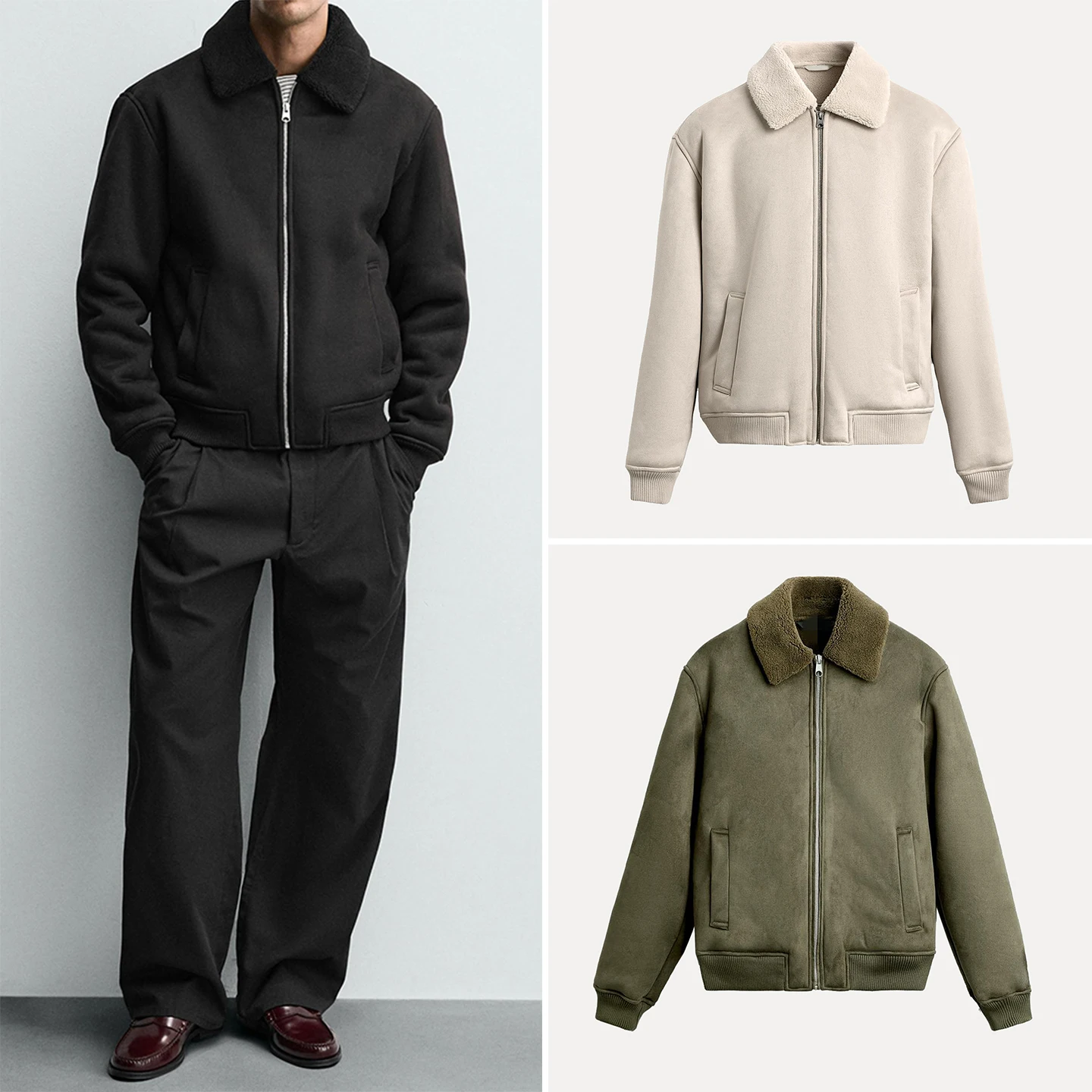 

2025 Autumn New Men's Jaet Stand Fit Velvet Splicing Outerwear Youth Faionable Long Sve Zipper Closure Coat