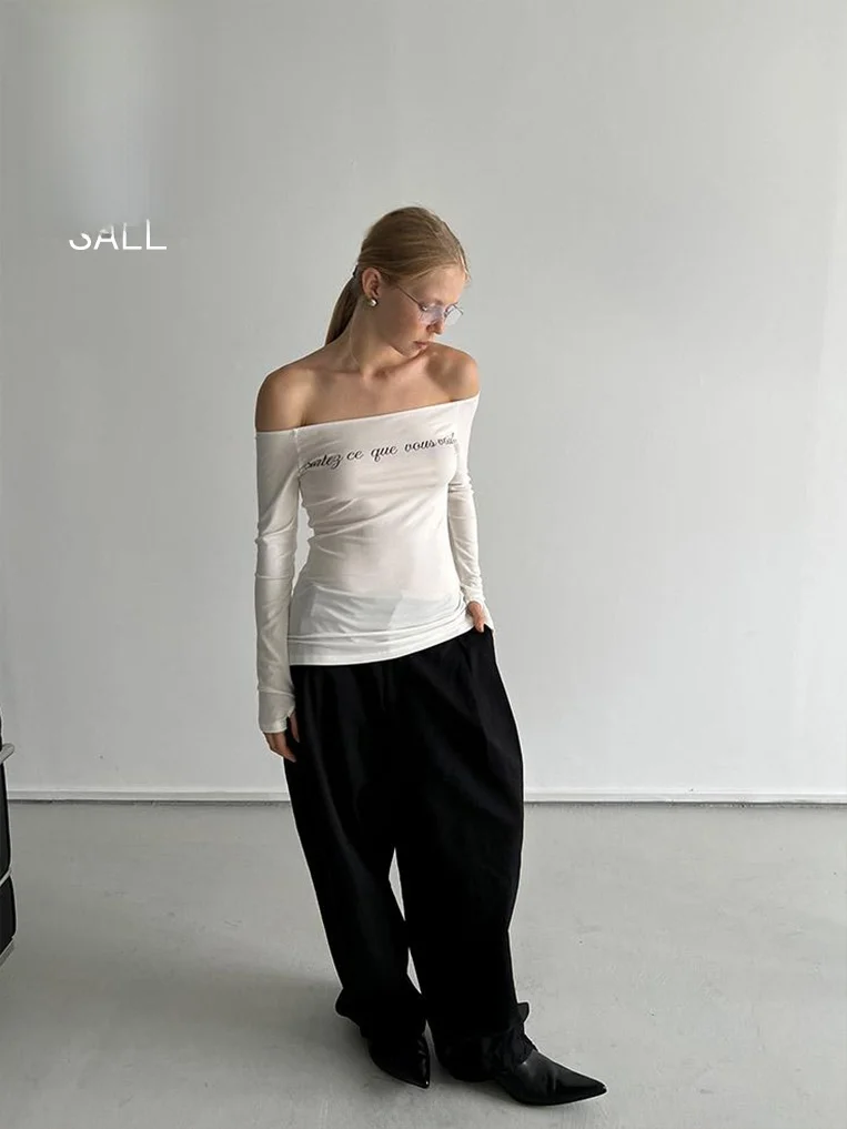 

Rorio Rarelicold Floral Letter Print Svel Long Sve T-irt Women's Ele Sle Slim Fit Spring Autumn Faion