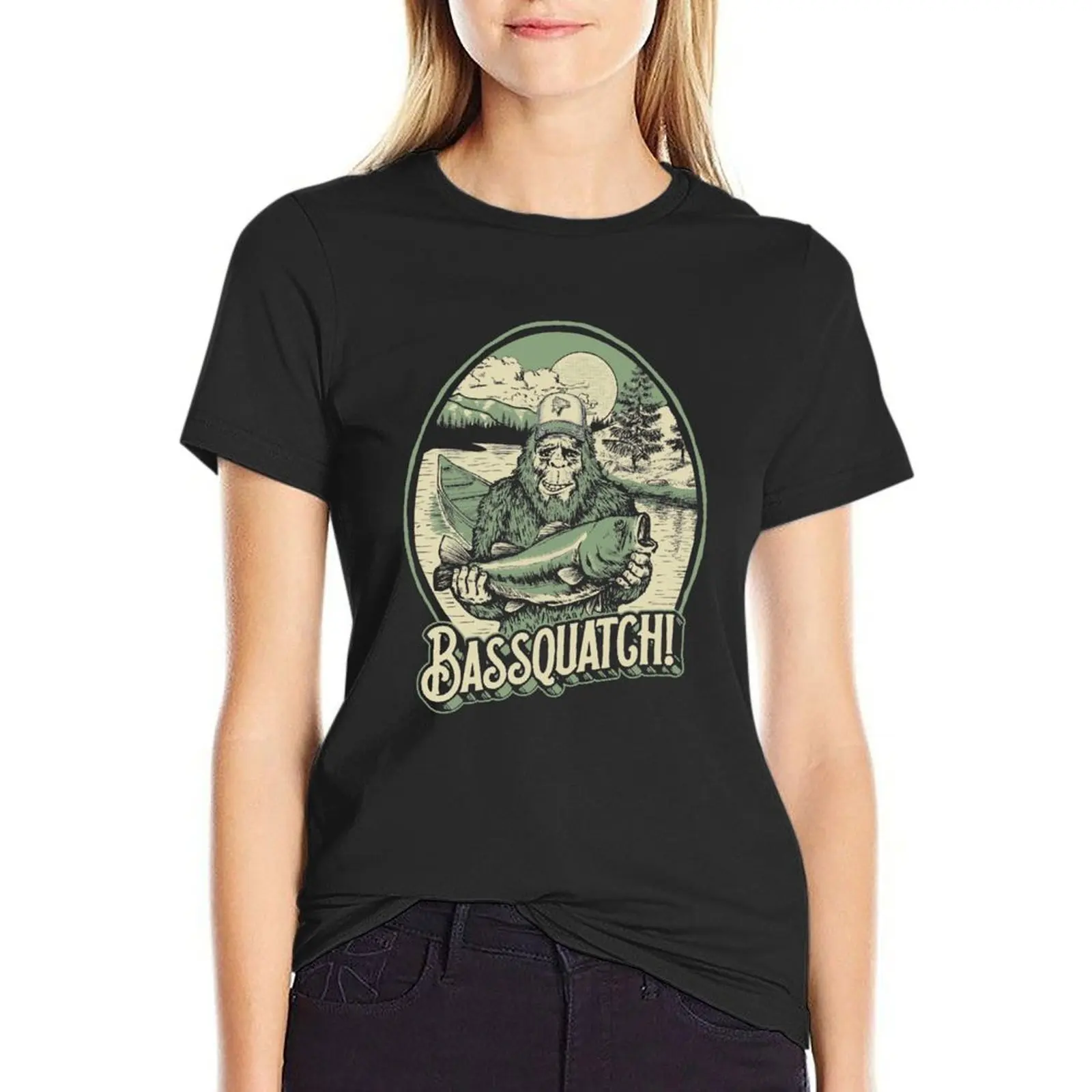 

Bassquatch! Funny Bigfoot Sasquatch & Bass Fishing Illustration T-Shirt Aesthetic clothing Womens clothing