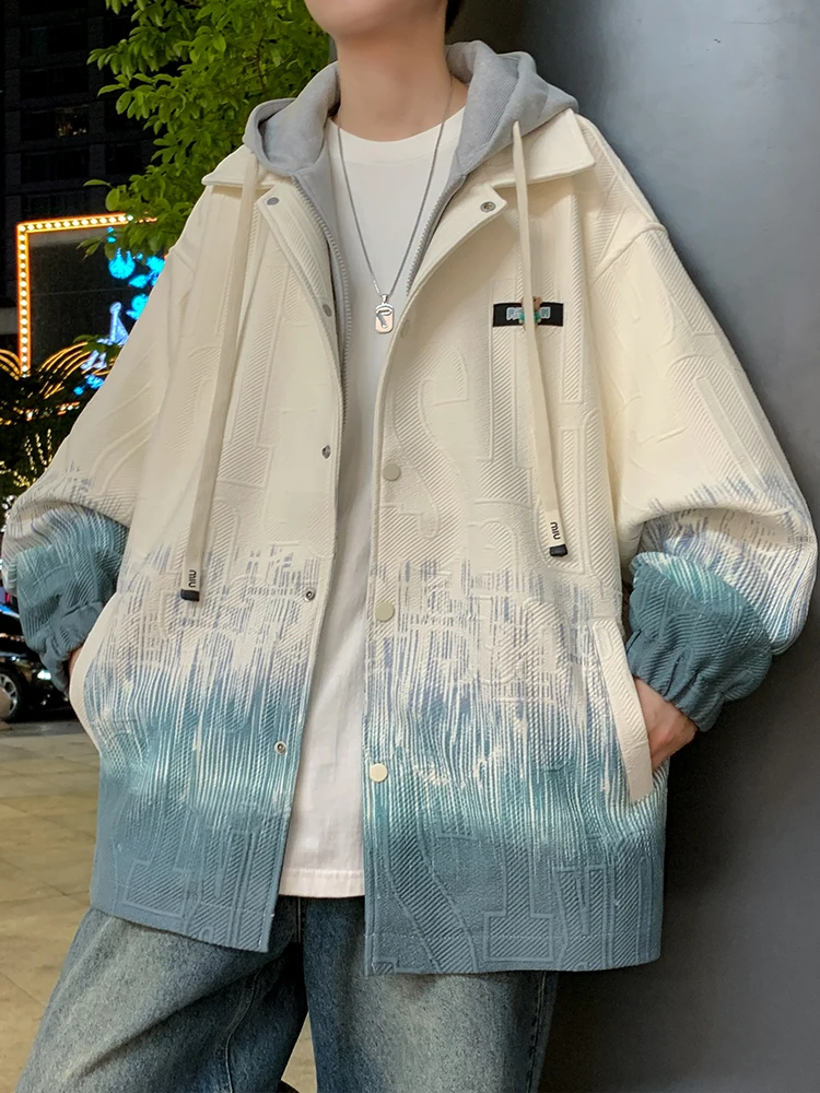 

Мужская демисезонная куртка-худи Adient Color с эффектом двухслойности, модная брендовая верхняя одежда для подростков в стиле Гонконг