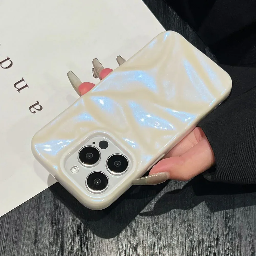 Wrinkled Laser Purple Blue Phone Case For iPhone 16 15 14 Plus 13 12 Pro Max 11 16Pro Soft TPU Shockproof Back Cover Funda Coque - Image 3