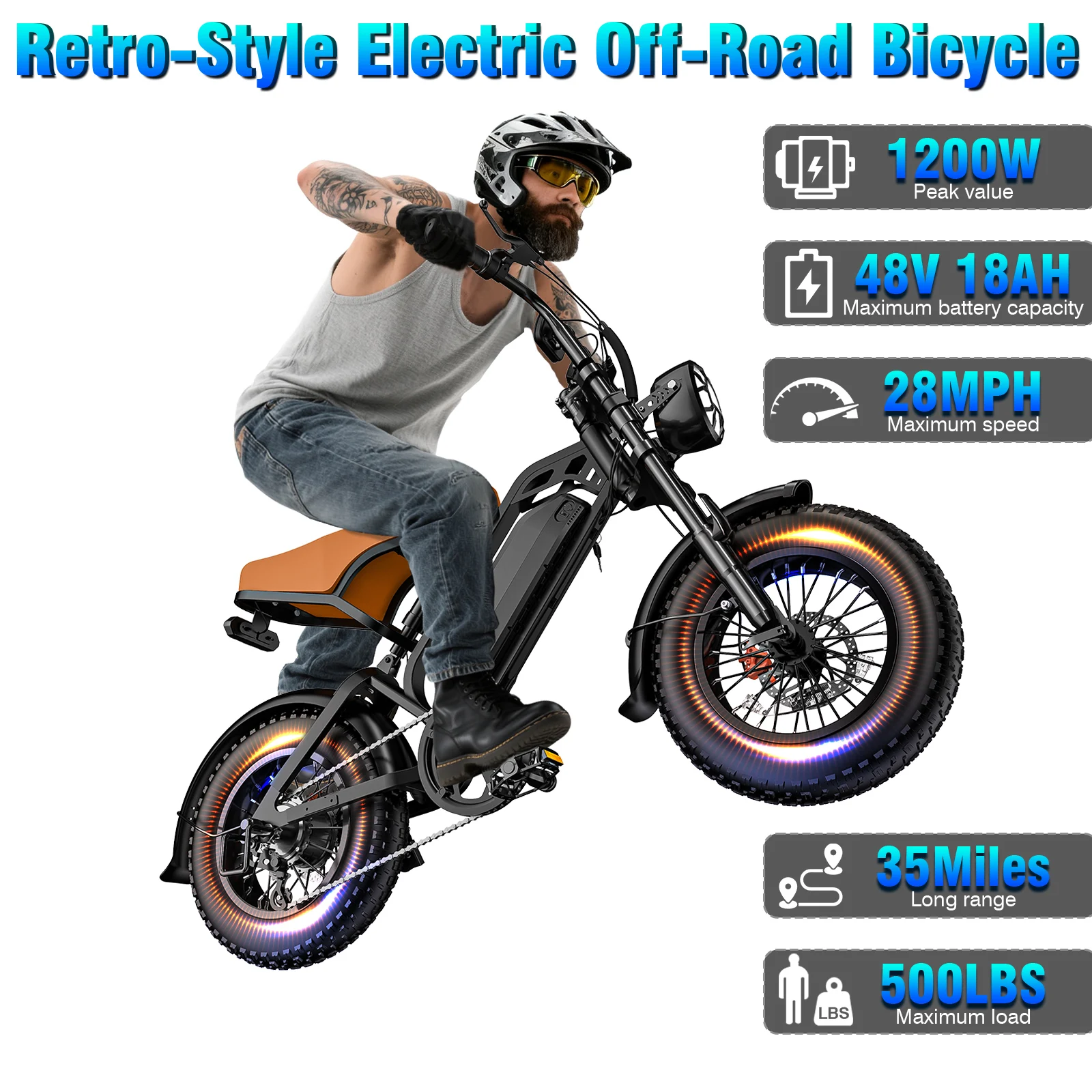 US Stock UL Certified Classic Retro Electric Dirtbike 500W Fat Tire 5-Speed Suspension Fork for Thrilling Urban Country Road