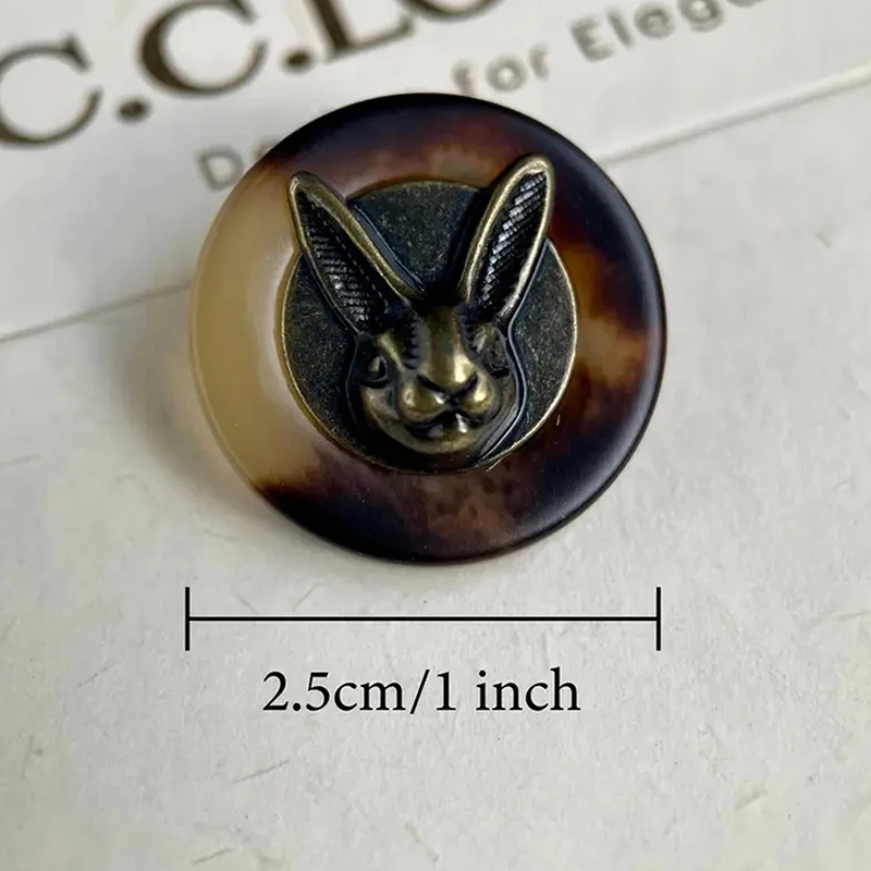 10pcs 25mm Vintage Copper Rabbit Head Decorative Buttons For Clothing, Hats And Backpacks, Sewing And Textile Decoration