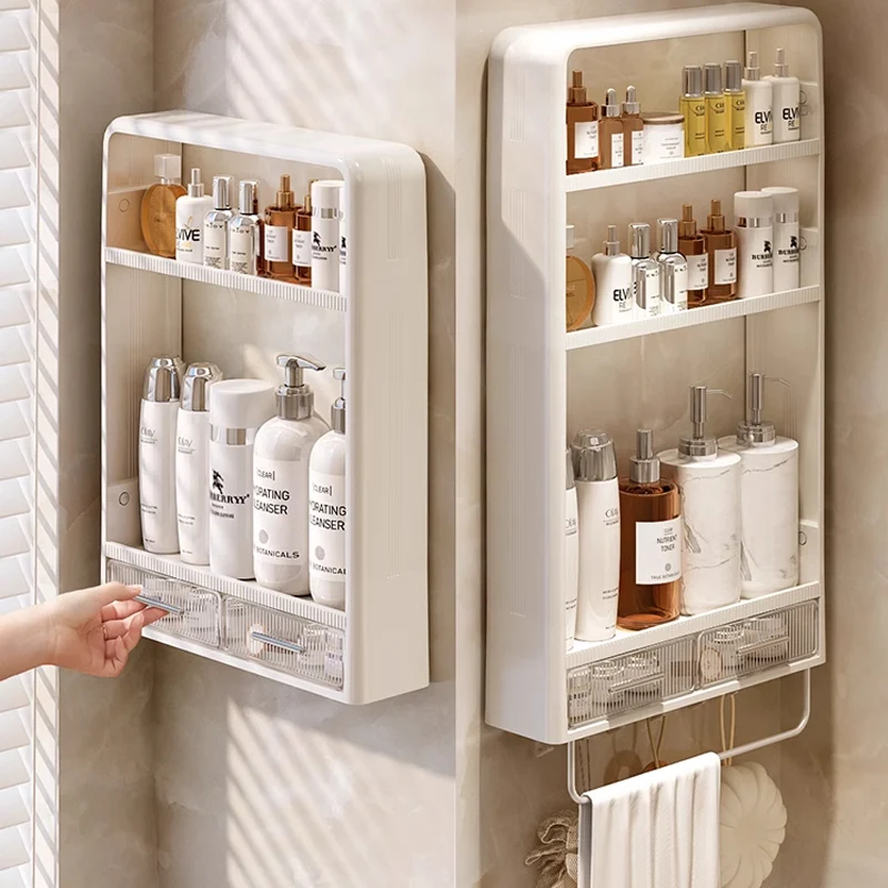 Wall Mounted Punch-free Bathroom Shelves Organizer Shelf Makeup Storage Racks Kitchen Seasoning Storage Shelves Household Items