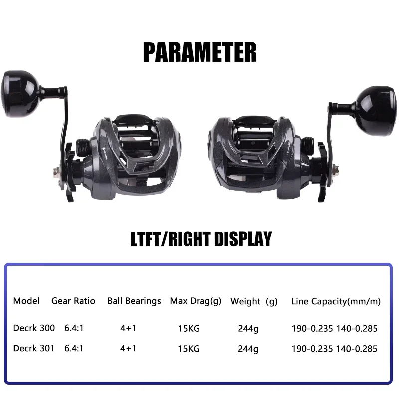 Imagem -02 - Decrk-água Salgada Pesca Baitcasting Carretel Isca Fundição Carretel Único Suporte Drag Power 15kg Relação 6.4:1 Mar à Prova Dágua