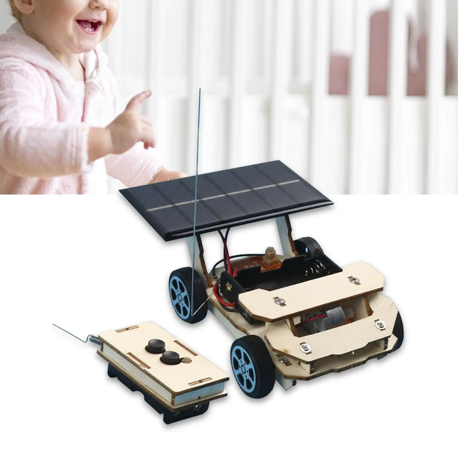 Kit de Modelo de Carro Solar de Madeira com Controle Remoto Sem Fio, Projeto Educacional de Construção, Projeto de Engenharia de Circuito, Carro com Motor Elétrico