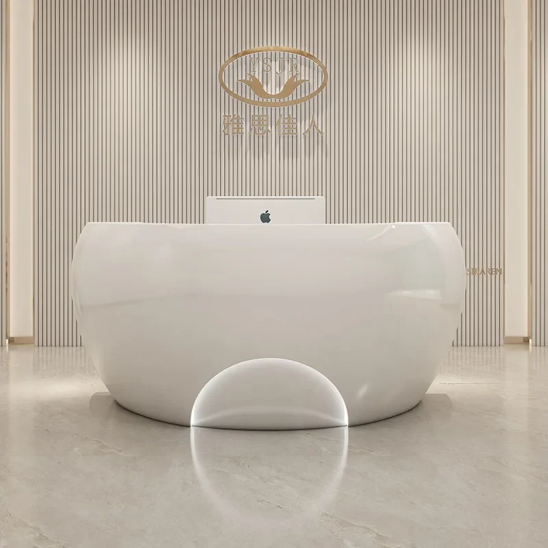 

creative checkout page Front desk paint special-shaped reception desk curved service bar customization