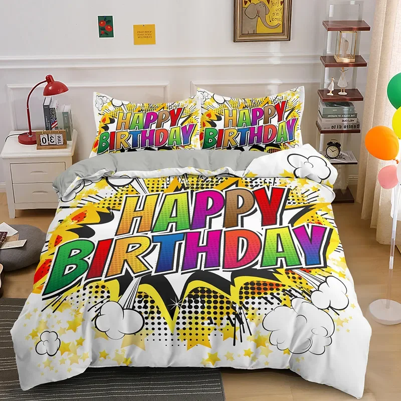 Happy Birthday Gift Bedding Set Party Festival Duvet Cover King/Queen for Kids Boys Girls Cartoon 2/3PCS Polyester Quilt Cover