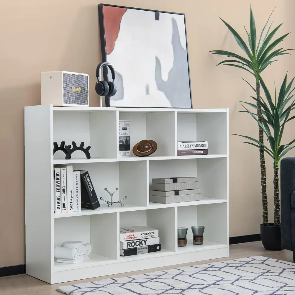 8 Cube Bookcase, Freestanding 3-Tier Open Bookshelf, Modern Storage Display Cabinet, Wood Cube Storage Organizer