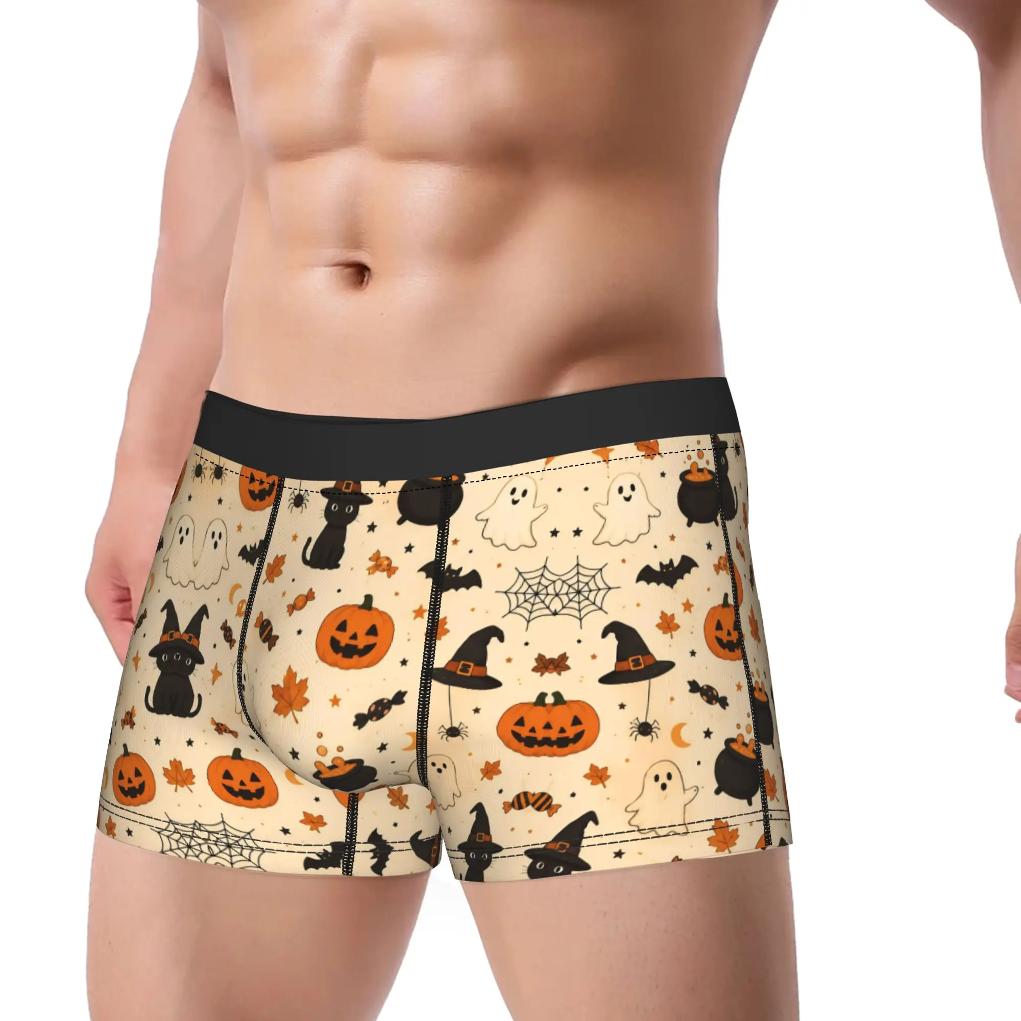 Men's Halloween Ghost Pumpkin Spooky Trick Or Treat Witch Boxers,Cozy  Underwear Underpants