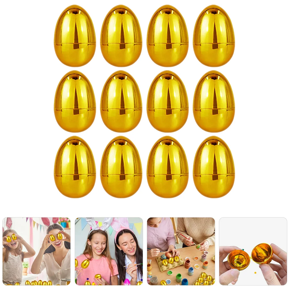 12 Pcs Basket Easter Egg Gashapon Shell Eggs Decorations DIY Fillable Plastic Empty Toy Party Golden Candy Gift Boxes