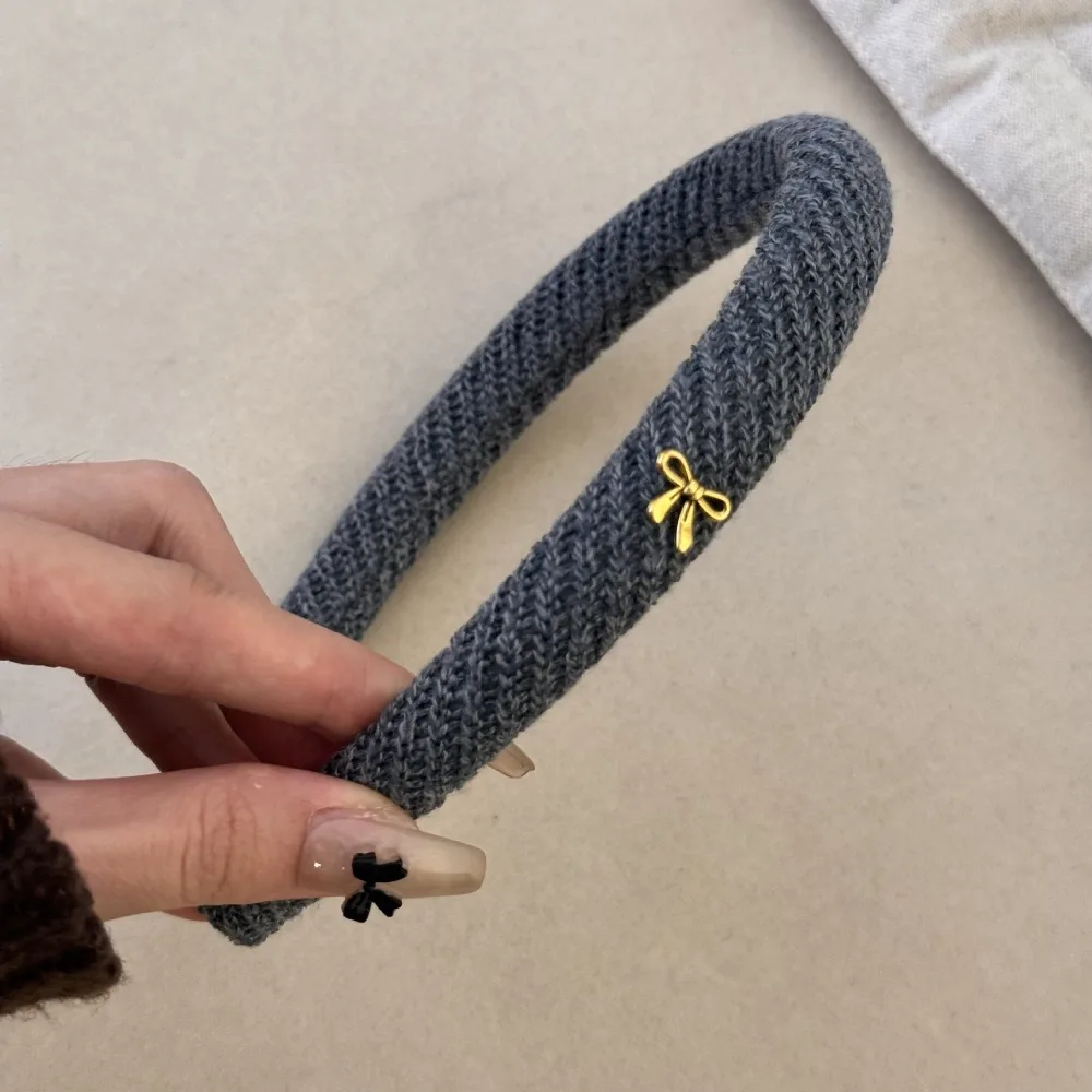 أزياء بسيطة حك غرامة عقال الحلو الكورية نمط القوس عقال الصوف الحياكة الذهبي القوس غسل الوجه هيرباند #1