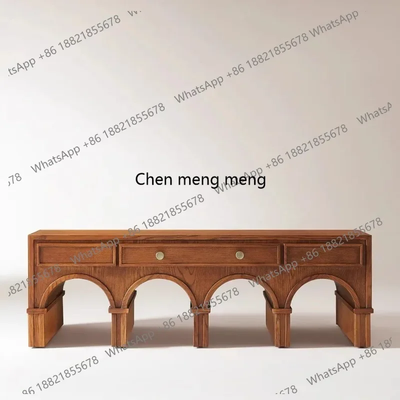 M02 French retro solid wood entrance table, arched entrance table against the wall, sofa back several lockers