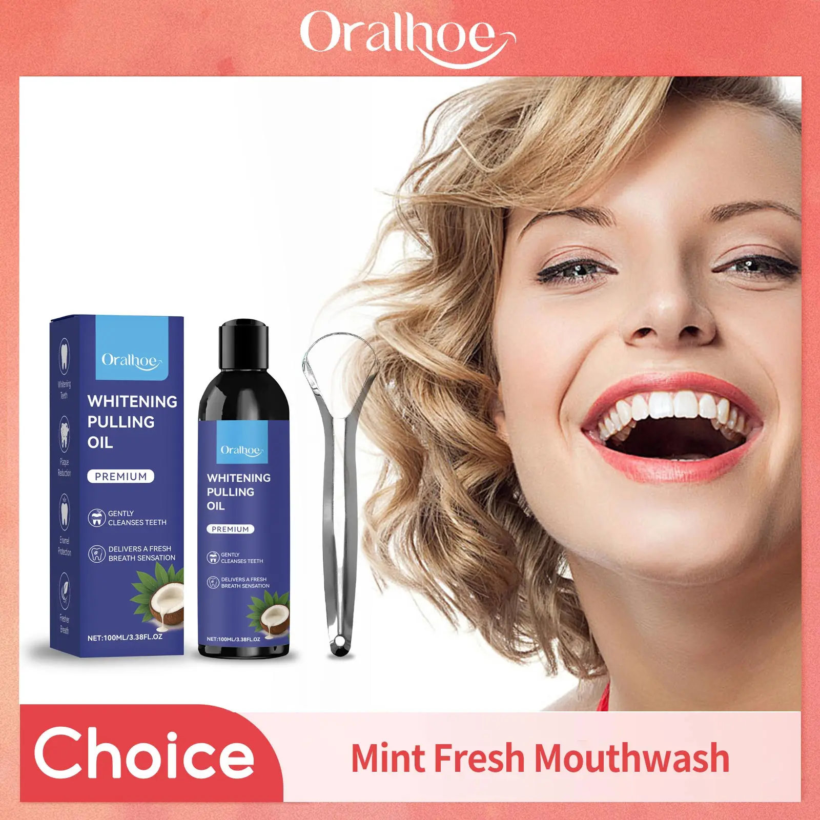 زيت سحب جوز الهند مع مكشطة اللسان تبييض الأسنان نظافة الفم التطهير التنفس الطازج خالية من الكحول إزالة الرائحة غسول الفم #1