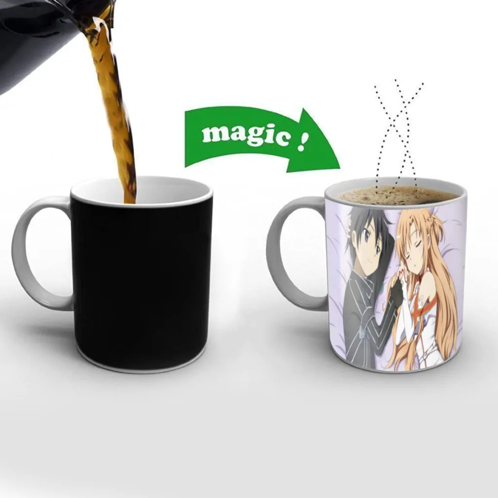 

Anime Novel SAO Kirito Yuuki Asuna Color Changing Mug Thermal Sensation Temperature Ceramic Coffee Cup Festival Gifts