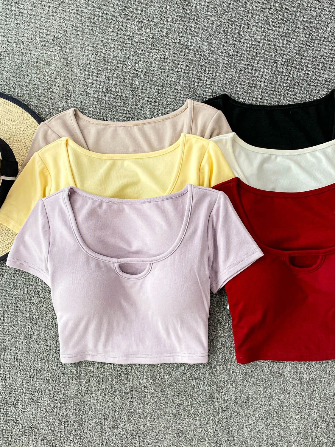 

Pure Desire Sexy Hollow out Square Ne ort Sve Knitted T irt Women Summer Slimming ort Length Top Commute Sle