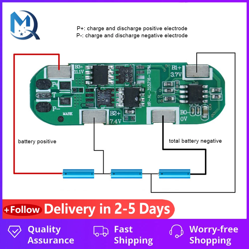 BMS 3S 5A 11.1V 12.6V 18650 Li-ion Lithium Battery Charging Board Overcurrent Short Circuit Protection For Power Bank/Electric