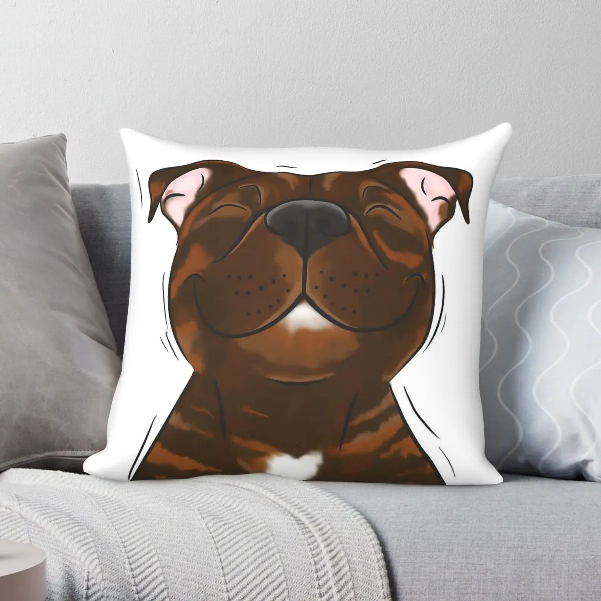 Funda de almohada cuadrada con diseño de Smiling Brindle Staffy Stafford, funda de almohada decorativa con cremallera, de poliéster, lino y terciopelo, funda para cojín de sofá