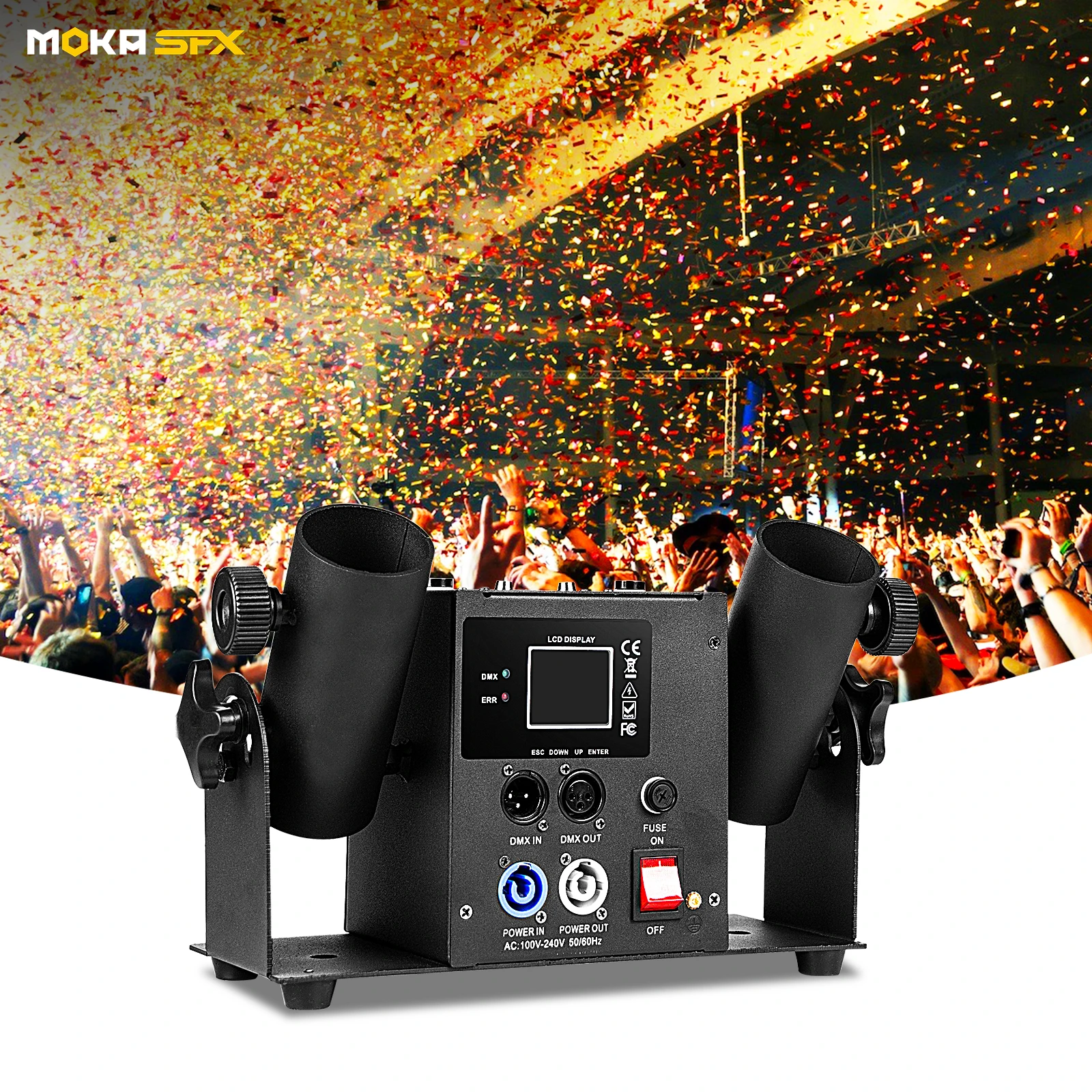 MOKA SFX MK-CN03 Confetti Cannon Party Stage Dmx 512 Remote Double-Shot Confetti Streamer Launchers