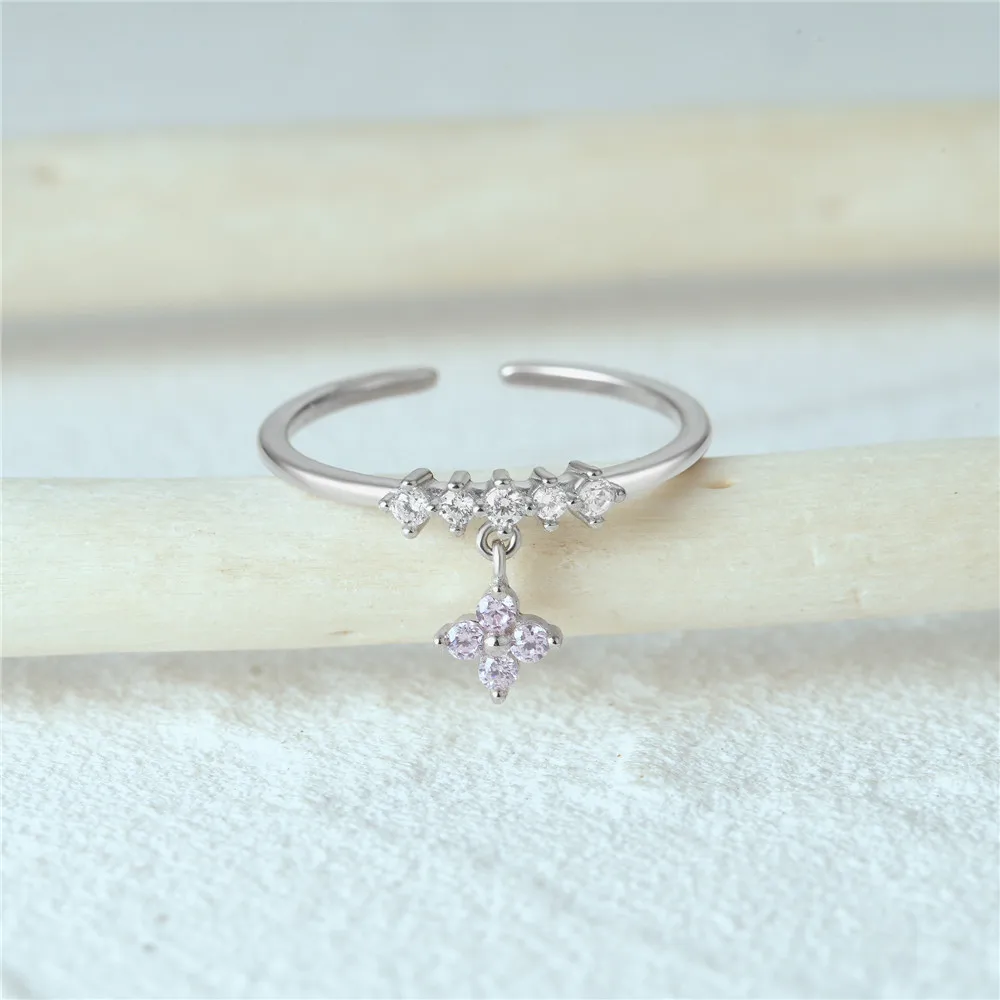 CANNER Cute Flower Pendant Open Ring S925 Sterling Silver Exquisite Design Romantic Light Luxury Ring Simple Fine Jewelry Women