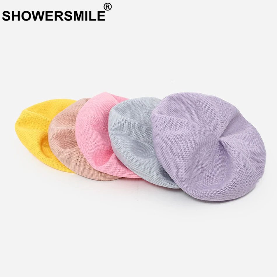 SHOWERSMILE Ladies Summer Berets Hollow Royal Blue Artist Hat Female Breathable Adjustable High Quality French Women Beret Hat