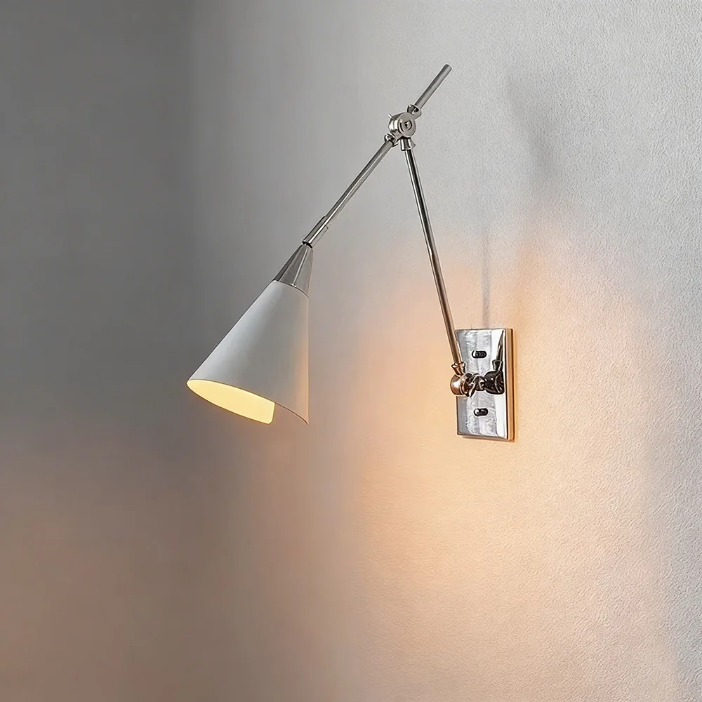 

American Long Arm Chrome Wall Lights for Bedroom Bedside Restaurant Living Room LED Wall Lamp E27 110V 220V Study Reading Lights