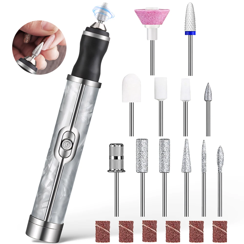 Electric Nail Drill Professional, Rechargeable Nail Kit with 12 Bits for Acrylic Gel Nail, Manicure & Pedicure at Home and Salon