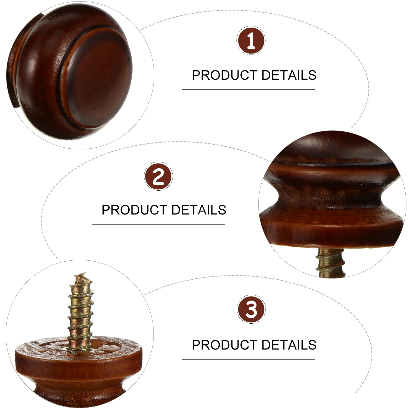 

8 Pcs Solid Wood Cabinet Knob Durable Wardrobe Handle Self Tapping Drawer Rounded Brown Pull Furniture Hardware