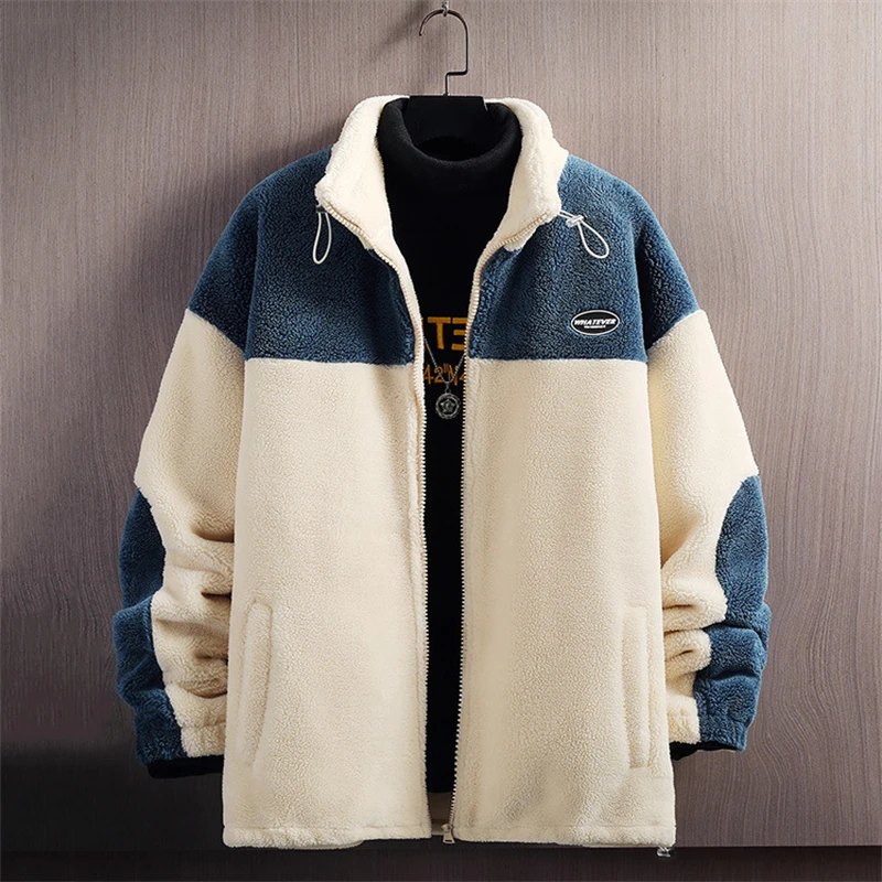 Lamb Fleece Jacket Men Fashion Autumn Winter Warm Zipper Coats Casual Korean Fashion Streetwear Male Loose Polar Fleece Jackets