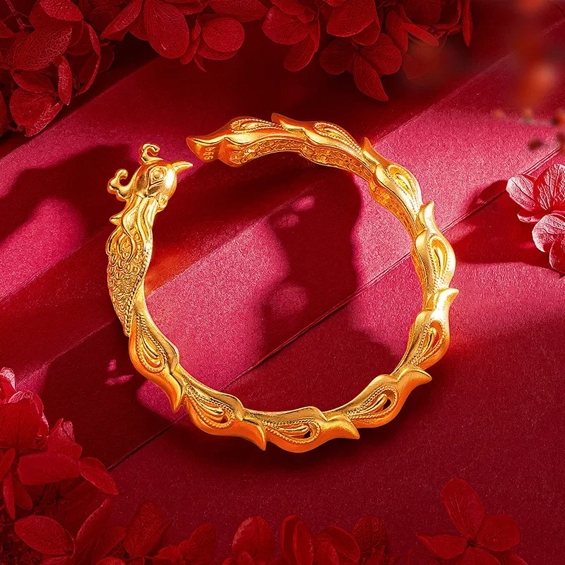 9999 Real Gold 24K Yellow Gold Phoenix Bracelet Gold Shop Open Bracelet for Women Fine Jewelry image 2