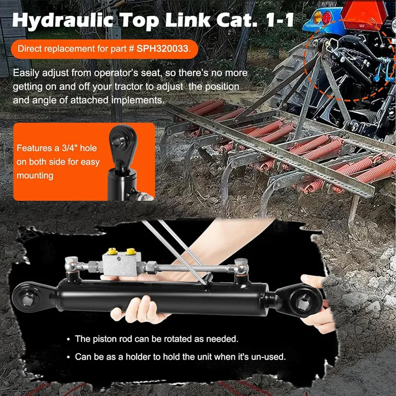 SPH320033 Hydraulic Top Link Cat. 1-1 with Locking Block 20 7/8” - 31 7/8” with 2 x Hose, Two-Way Check Valve Hydraulic Cylinder