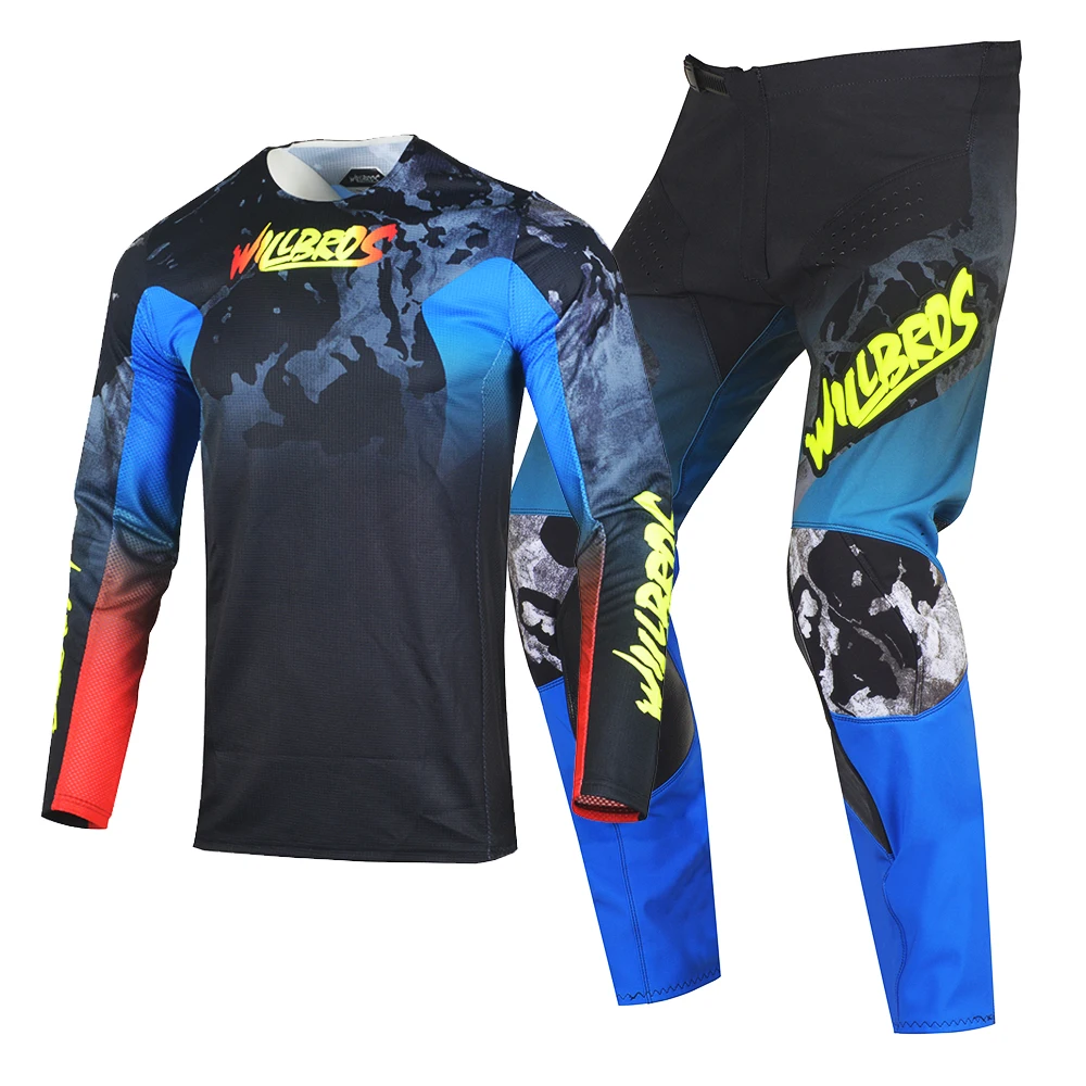 

Willbros Blue Camo Jersey Pants Combo MX Race Outfit Motocross BMX Enduro Dirt Bike Offroad Gear Set Downhill Cycling For Adult