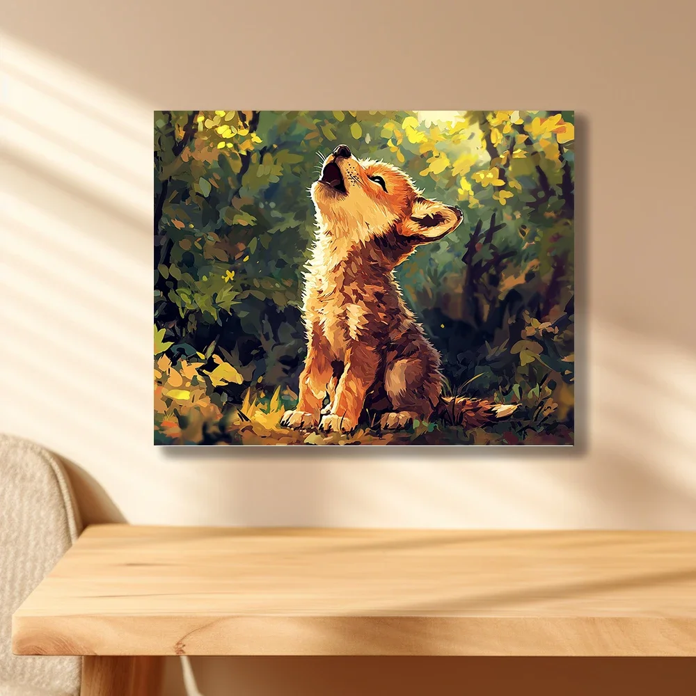 1 szt. Mały Lis Krzyczący w Lesie Zestaw do Malowania Cyfrowego DIY Akrylowym dla Początkujących Dekoracja Ścienna do Domu Ramka Nie Jest Dołączona