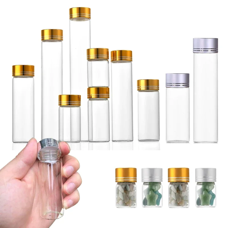 

20Pcs 12ml-110ml Empty Glass Bottle W/ Aluminum Screw Lids DIY Decoration Vials Sample Containers For Pills Perfume Dried Flower