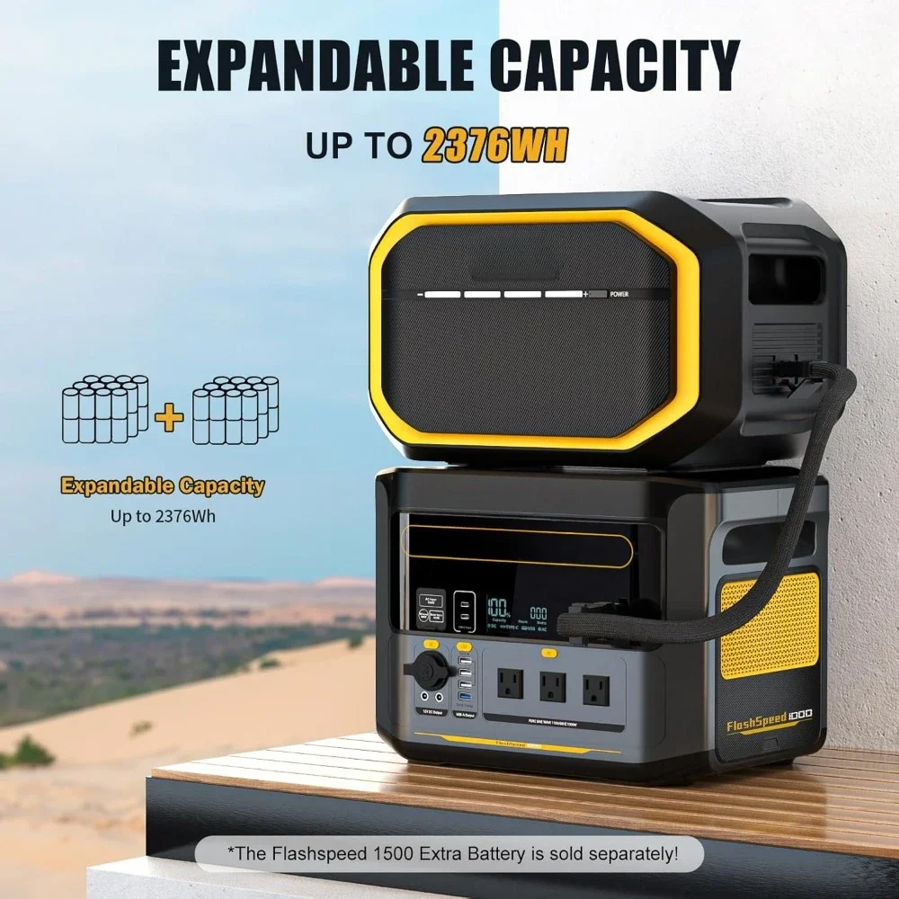 

70MIN Fully-Charged, 1000W(Peak 2000W), 14 Output-Ports Solar Generator for Vehicle Emergency, Gasoline & Petrol Generators