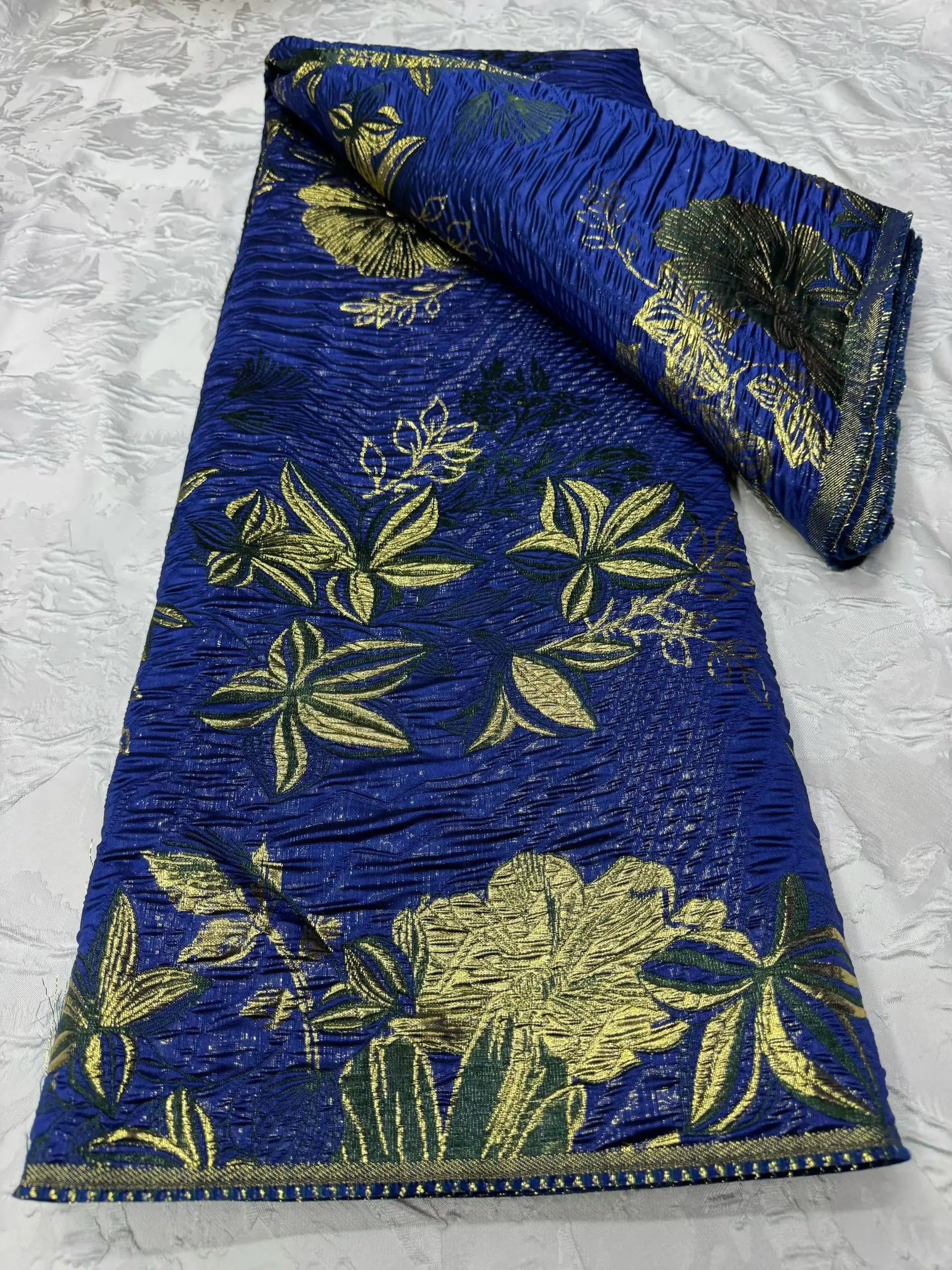 

New Fashion Beauty Royal Blue Nigerian Brocade Lace Fabric 2026 African Damask Jacquard Lace Fabric For Party Dress Sew PCW2606