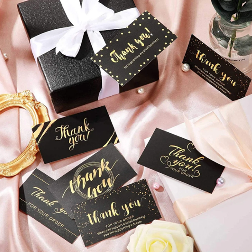 

300pcs Thank You Cards Black Small Blank Elegant Thick Durable Paper Mini Square for Employees Wedding Graduation Packaging