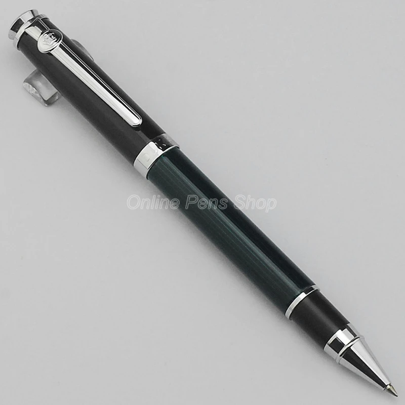 Duke Metal Green & Silver Vertical Line Carbon Fiber Roller Ball Pen Professional Writing Pen DRP026