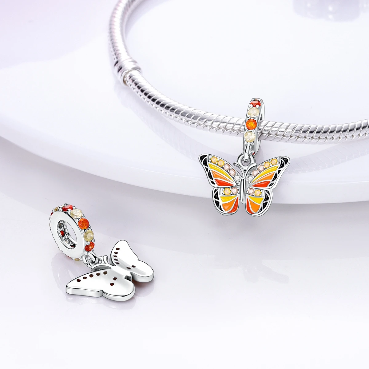 Color Enamel Hummingbird Flamingo Bird Butterfly Flower Beads Charm fit Bracelet Necklace Silver Plated Women Jewelry Making view 2