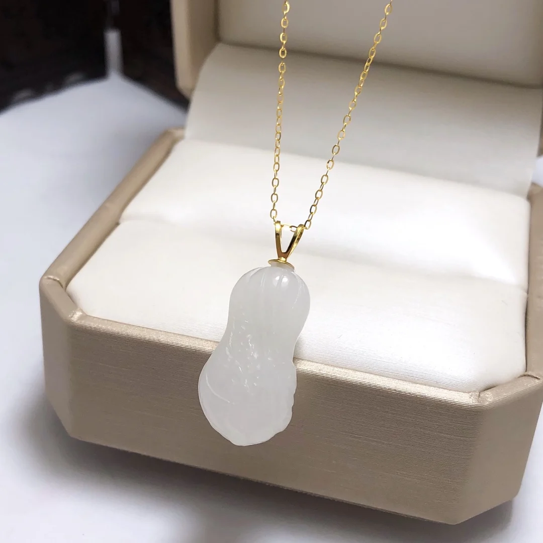 

SHILOVEM 18k yellow gold natural White Jasper pendants none necklace classic wholesale Fine women gift round new YZZ12235569hby