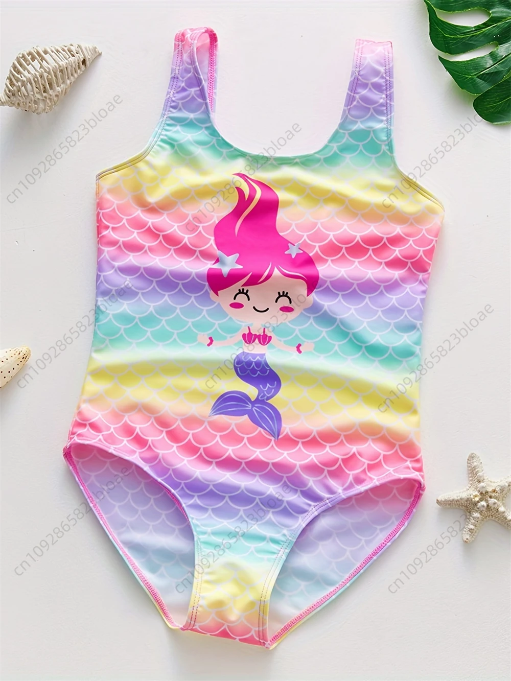 

MINISO kids One-piece Girls Swimsuit 3D Mermaid Print Cartoon Childrens Swimsuit Cute Holiday Beach Wear Baby Swimming Clothes