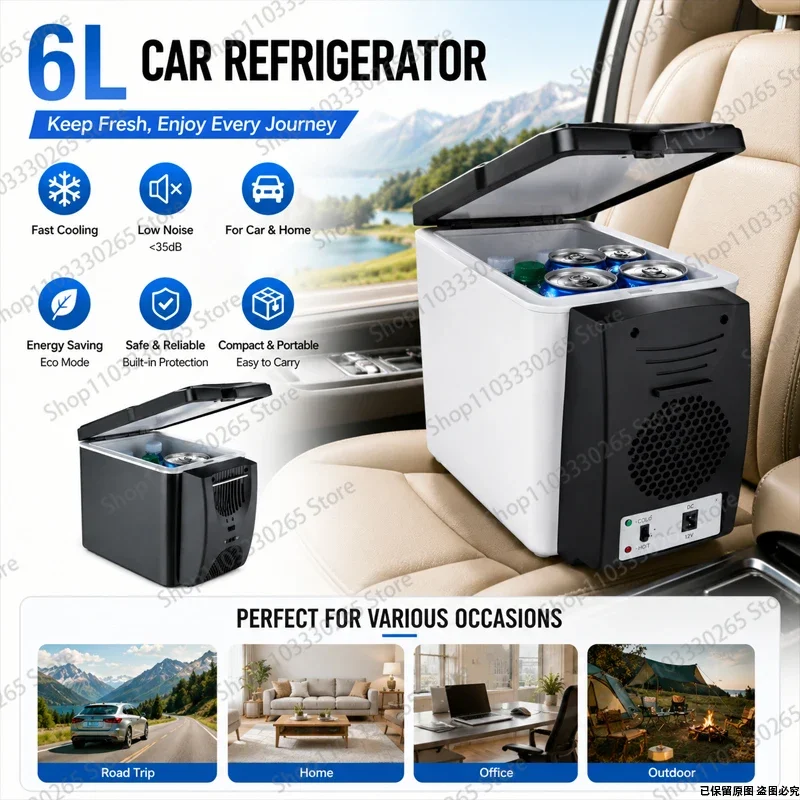 

6L Portable 12V Car Refrigerator, Mini Cooler Warmer for Drinks, Fast Cooling for Road Trips, Home & Outdoor Use
